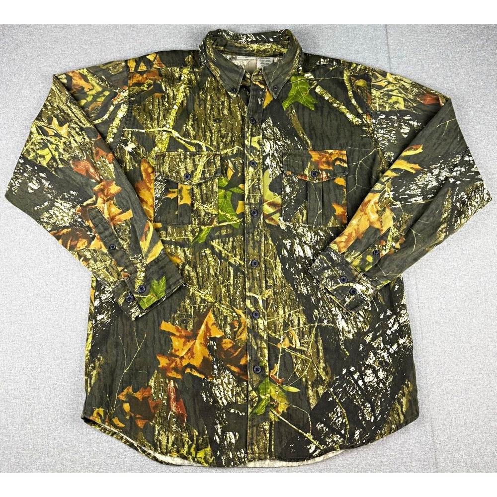 Mossy Oak Break-Up Mens L Camo Hunting Shirt Long Sleeve Woodland Camouflage
